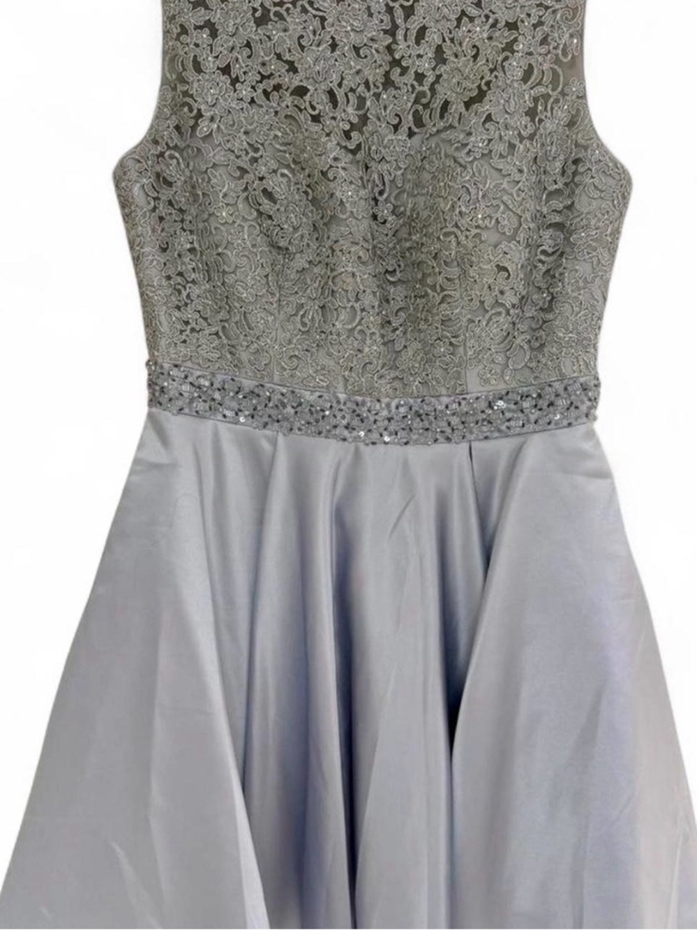 Silver Lace Bodice Women’s ' Formal Dress with Beaded Waist